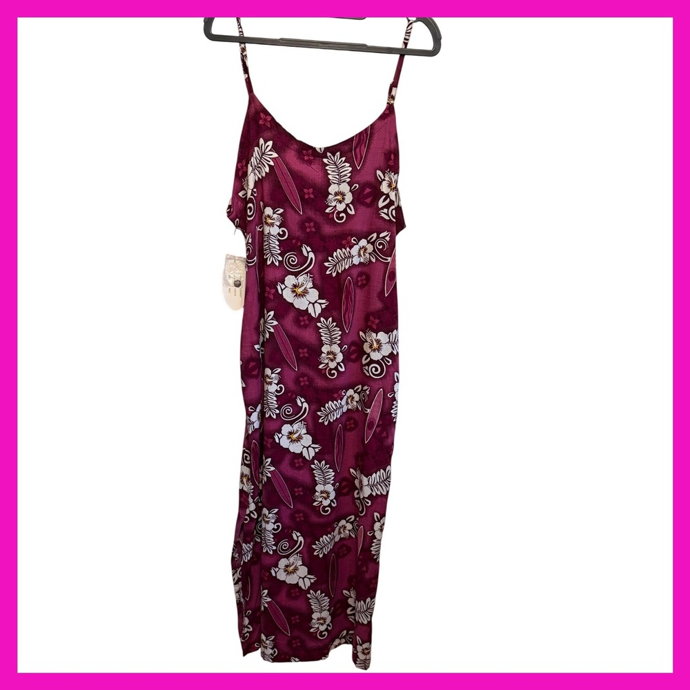 Clear Blue Sky Magenta Tropical Floral Surfboard Maxi Dress Medium NWT